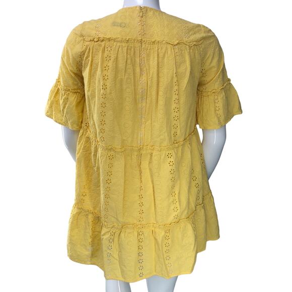 Prose & Poetry Womens Size L Mini Dress Sunflower Yellow Eyelet Cotton Lined - Picture 8 of 15